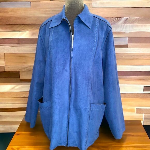 Alfred Dunner bright faux suede embroidered zip up jacket inside fleece - Picture 1 of 4